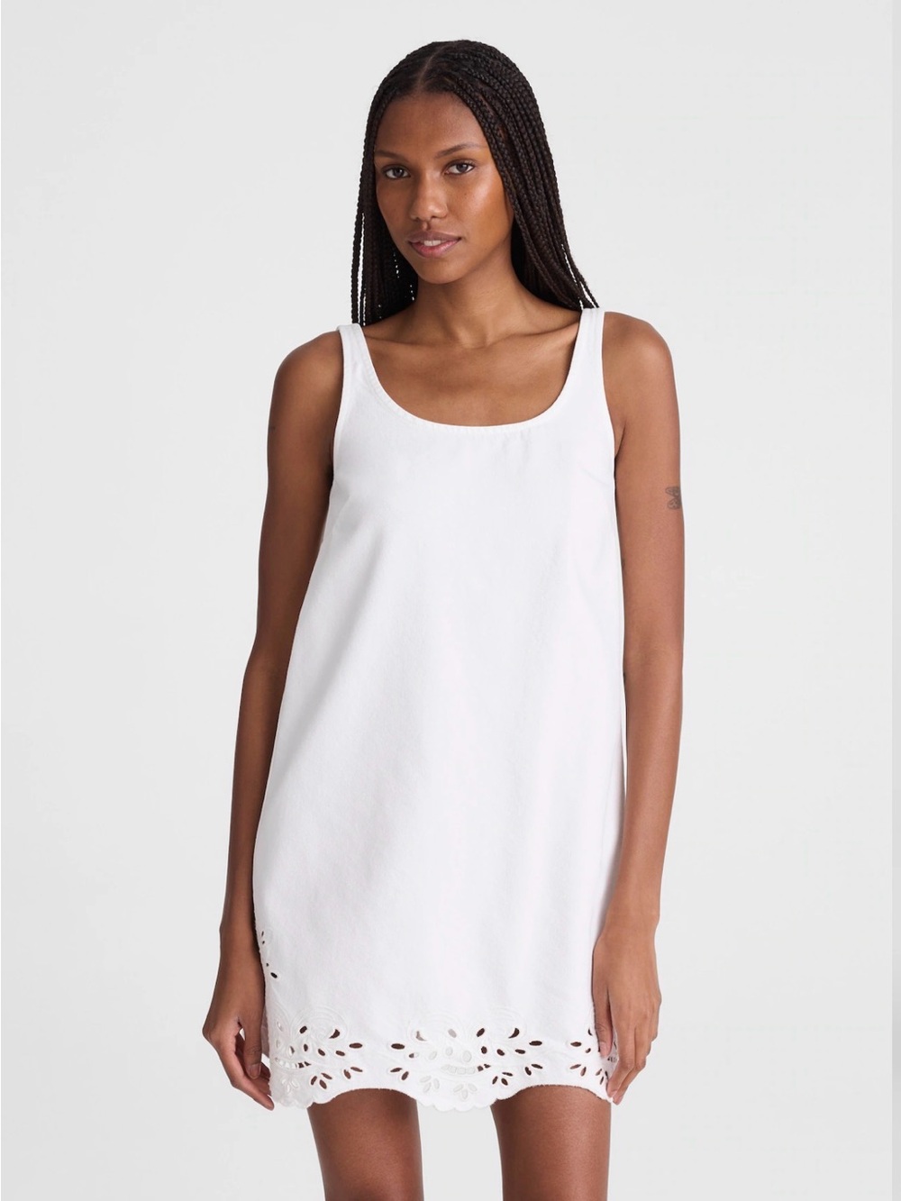 NWT Madewell Denim Eyelet Mini Shift Dress White Size M OA022